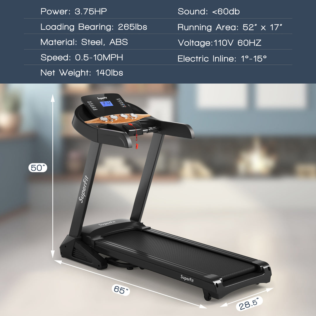 Superfit 3.75HP Electric Folding Treadmill W/Auto Incline 12 Program APP Control Image 9