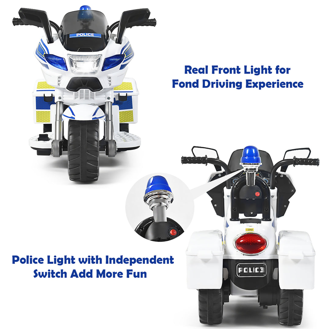 6V Kids Ride On Police Motorcycle Trike 3-Wheel w/ Headlight and Flashing SirenWhite Image 8