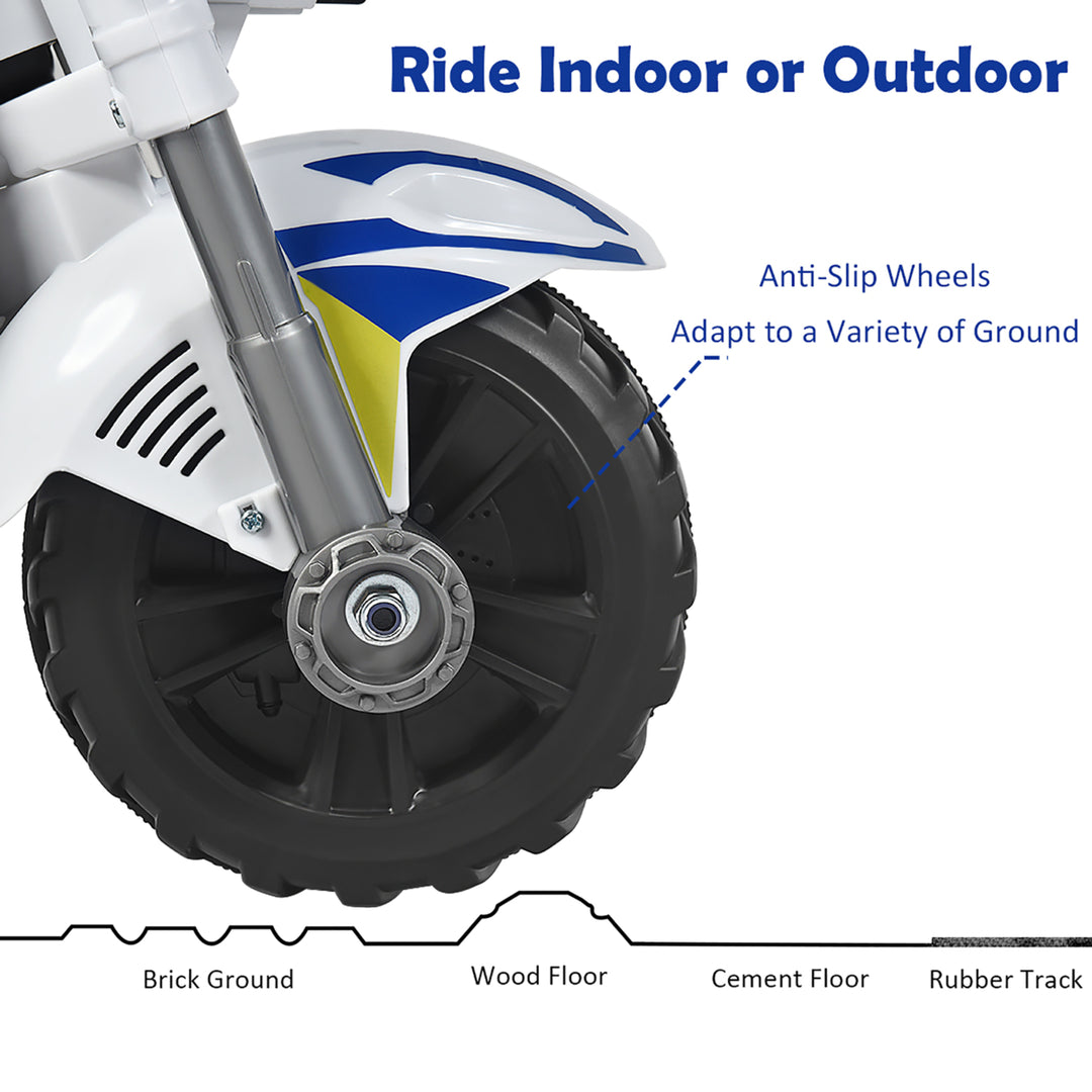 6V Kids Ride On Police Motorcycle Trike 3-Wheel w/ Headlight and Flashing SirenWhite Image 9