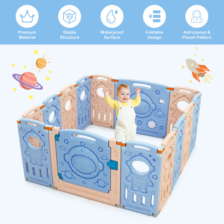 Babyjoy 14-Panel Foldable unisex Baby Playpen Kids Activity Center with Lockable Door Image 4