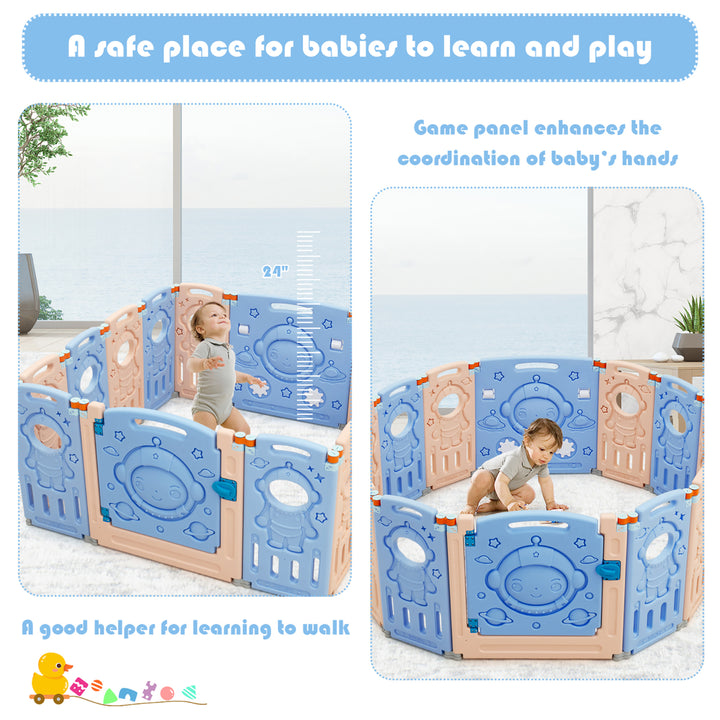 Babyjoy 14-Panel Foldable unisex Baby Playpen Kids Activity Center with Lockable Door Image 6