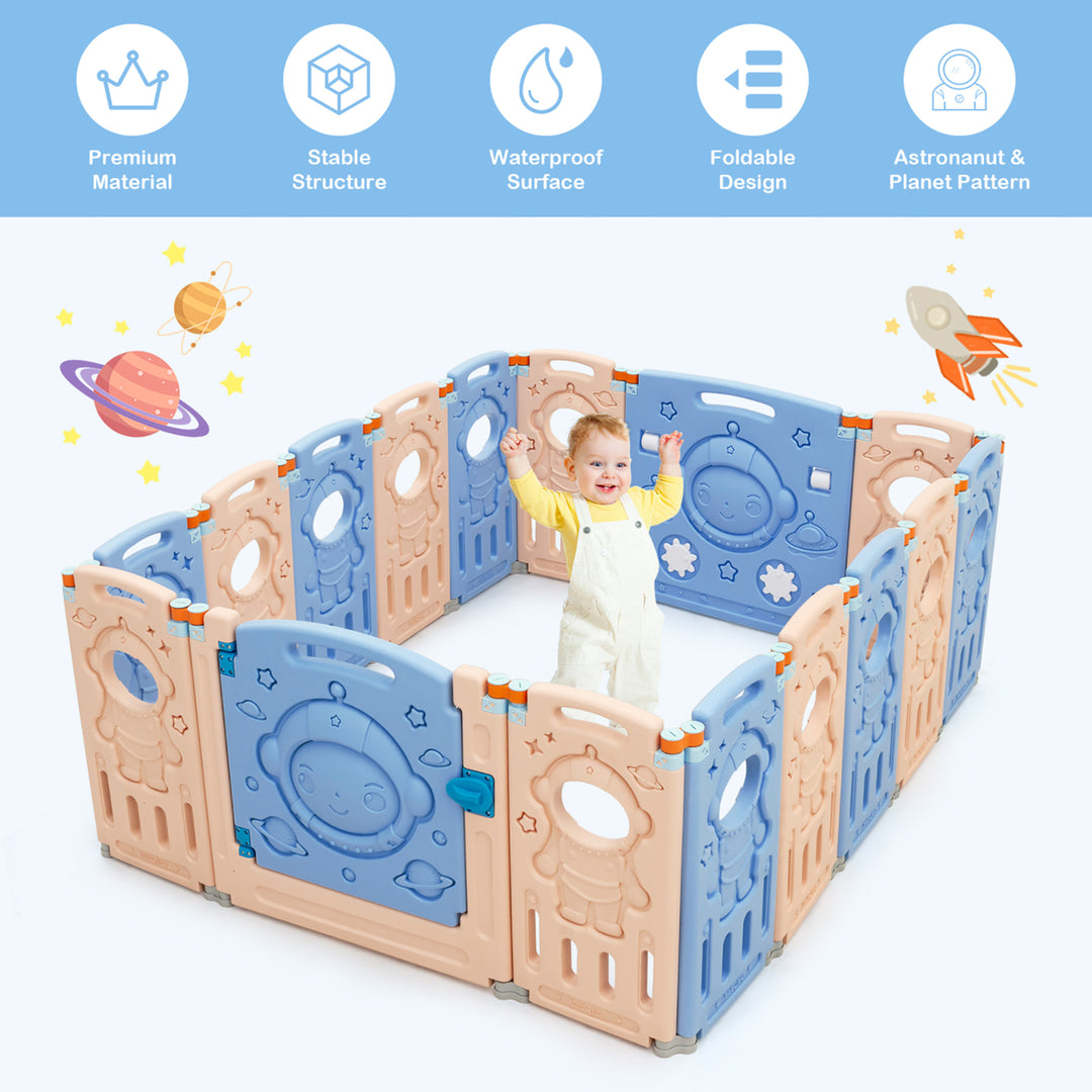 Babyjoy 16-Panel Foldable Baby Playpen Kids Activity Center w/ Lockable Door Image 4