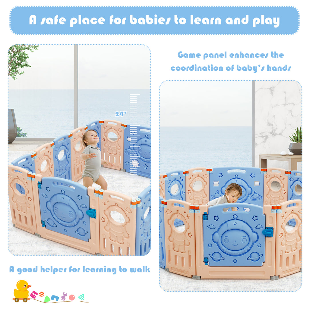 Babyjoy 16-Panel Foldable Baby Playpen Kids Activity Center w/ Lockable Door Image 6