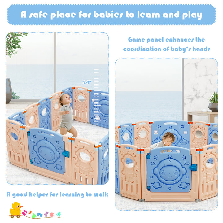 Babyjoy 16-Panel Foldable Baby Playpen Kids Activity Center w/ Lockable Door Image 6