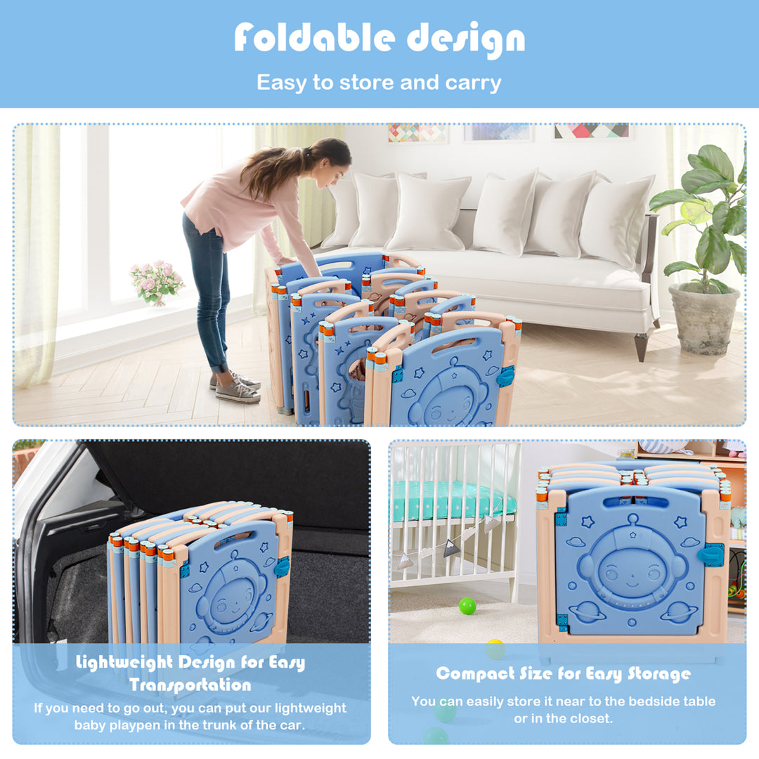 Babyjoy 16-Panel Foldable Baby Playpen Kids Activity Center w/ Lockable Door Image 7