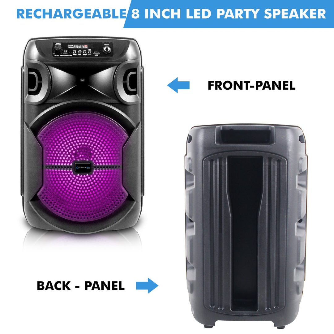 Technical Pro 8" Portable 800 W Bluetooth Speaker w/ Woofer and Tweeter and UHF Wireless Handheld Microphone w/ USB Image 4