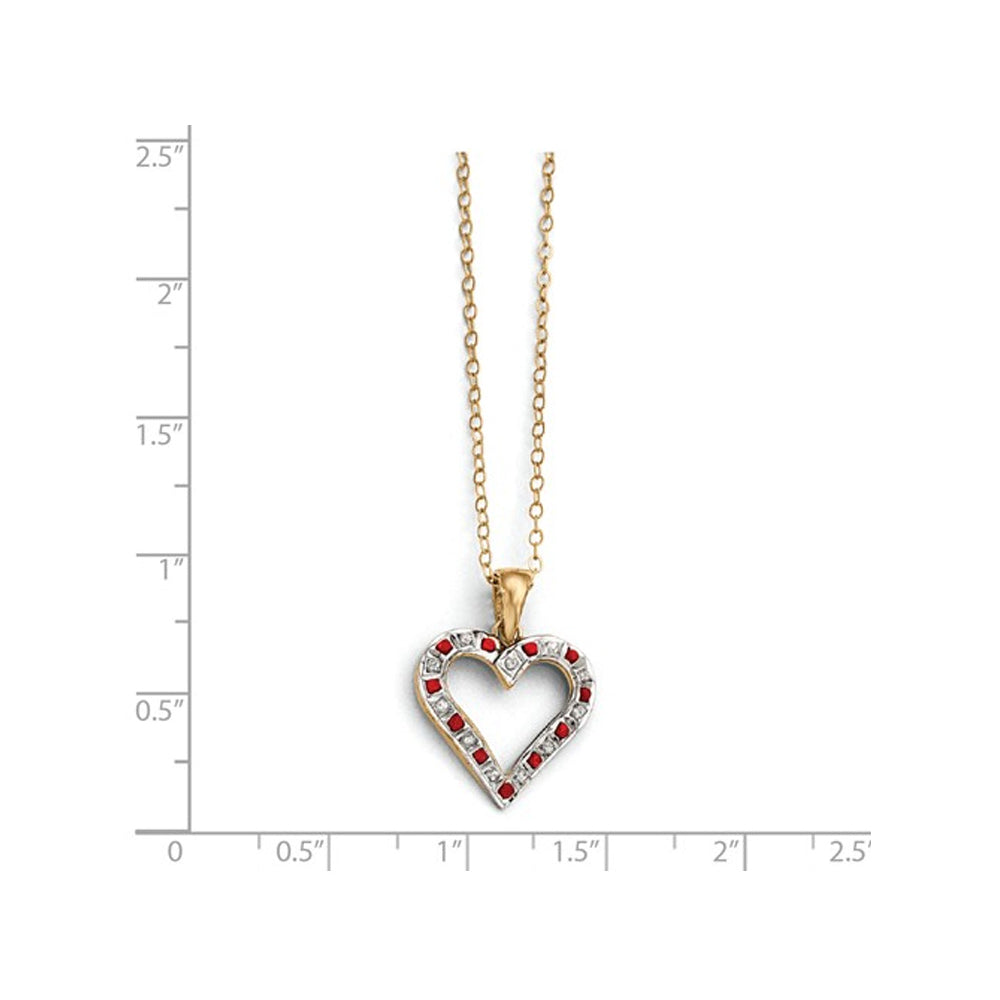 Natural Accent Ruby and Accent Diamond Heart Pendant Necklace in Sterling Silver with Chain Image 2