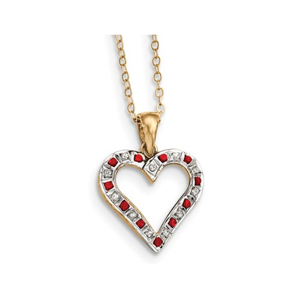 Natural Accent Ruby and Accent Diamond Heart Pendant Necklace in Sterling Silver with Chain Image 4