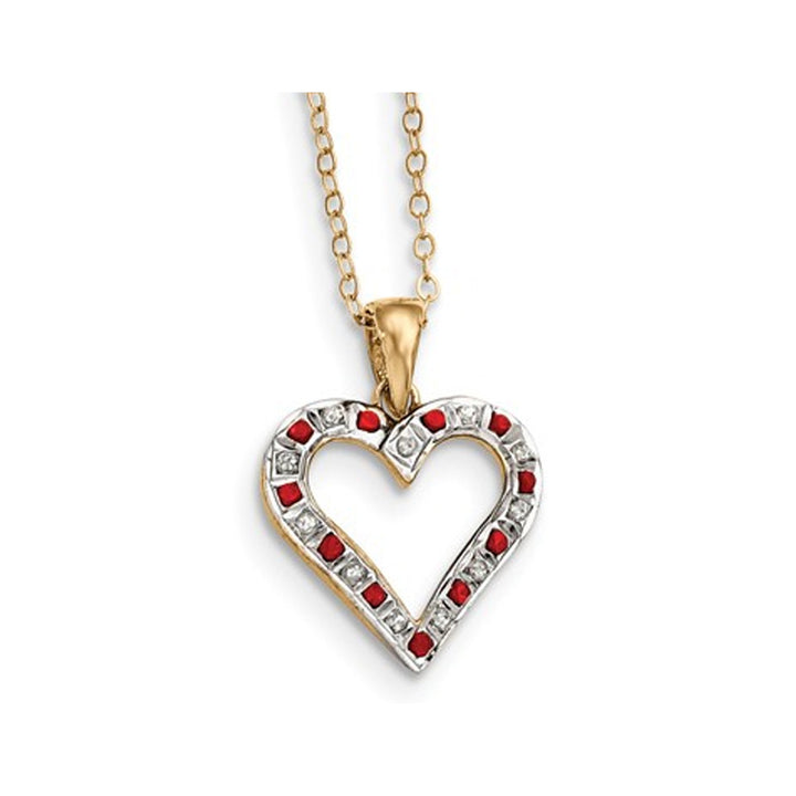 Natural Accent Ruby and Accent Diamond Heart Pendant Necklace in Sterling Silver with Chain Image 4