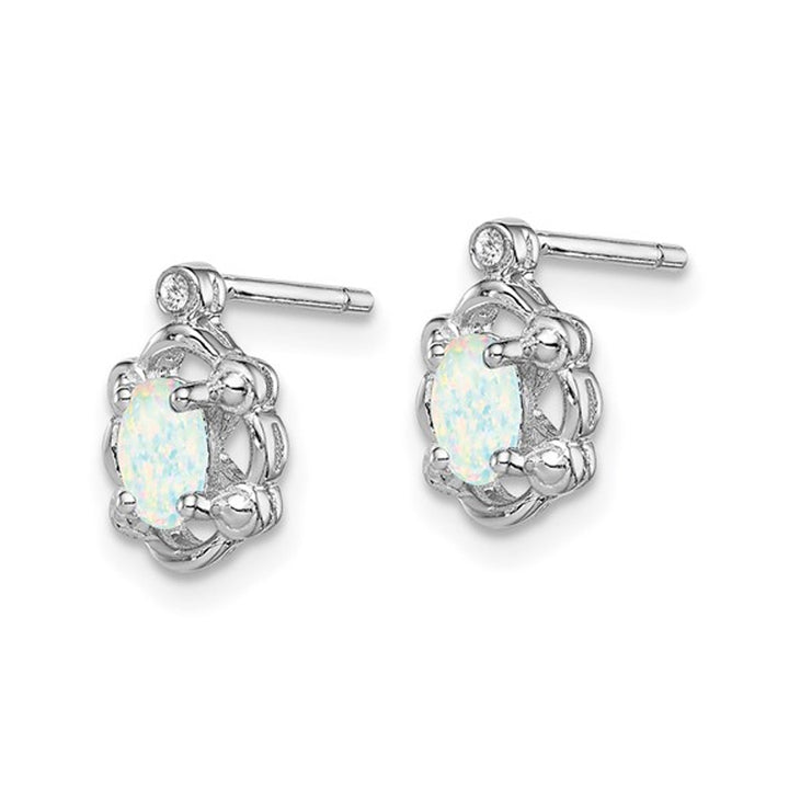 1/6 Carat (ctw) Lab Created Opal Stud Earrings in Sterling Silver Image 3