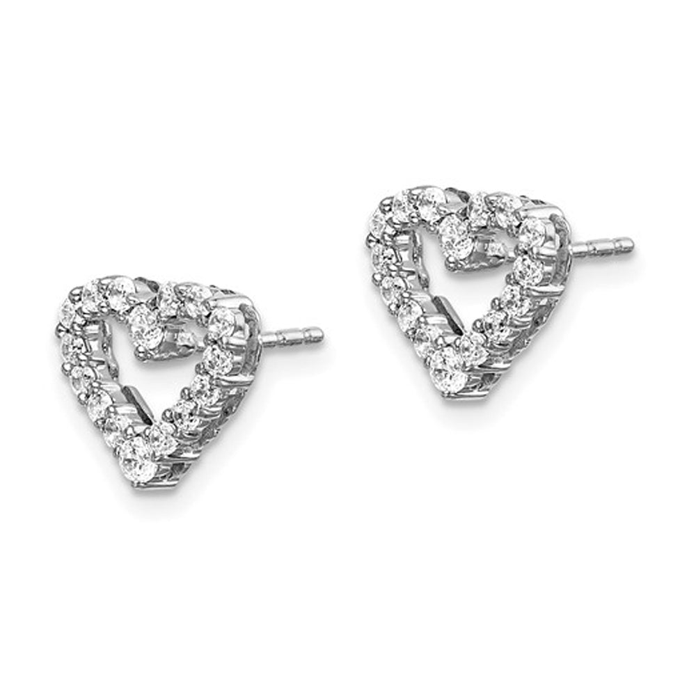 1/2 Carat (ctw H-I I2-I3) Diamond Heart Earrings in 14K White Gold Image 3