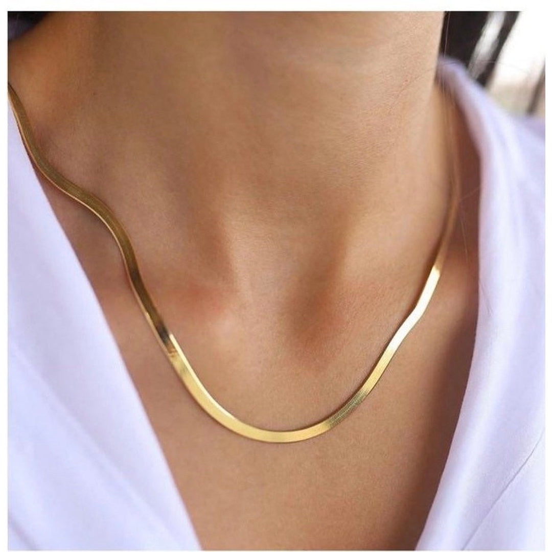 14K Gold Filled Herringbone Necklace Layering Necklace Filled High Polish Finsh Snake Chain Gold Filled STAINLESS STEEL, Image 3