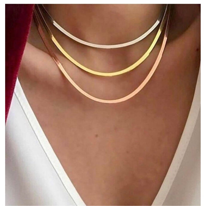 Silver ,Snake Chain Necklace Herringbone Chain Necklace Flat Snake Chain Choker Silver Gold Image 2