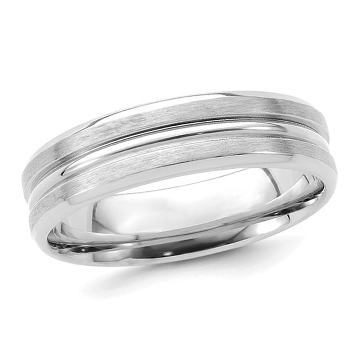 Ladies or Mens 14K White Gold 6mm Fancy Satin Brush Wedding Band Ring Image 1