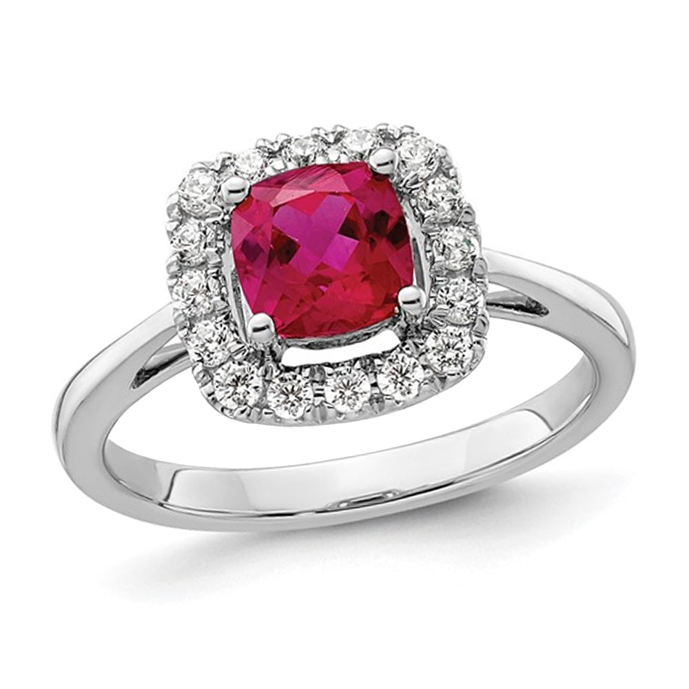 1.15 Carat (ctw) Lab-Created Ruby Ring in 14K White Gold with Lab-Grown Diamonds 1/4 Carat (ctw) Image 1