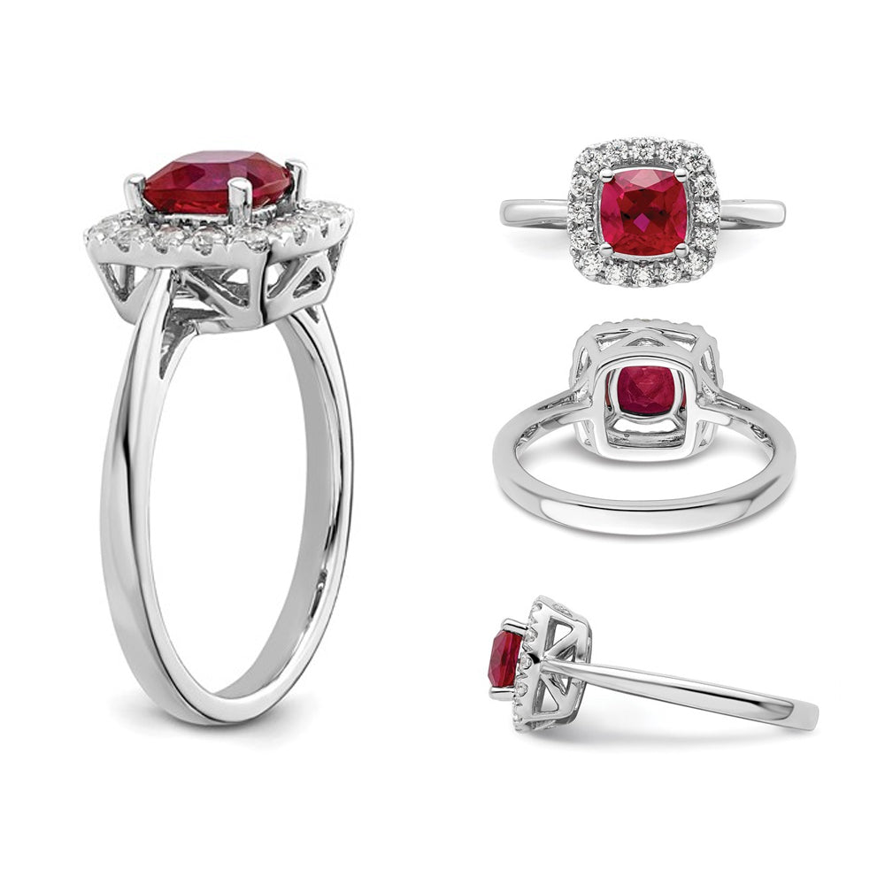 1.15 Carat (ctw) Lab-Created Ruby Ring in 14K White Gold with Lab-Grown Diamonds 1/4 Carat (ctw) Image 3