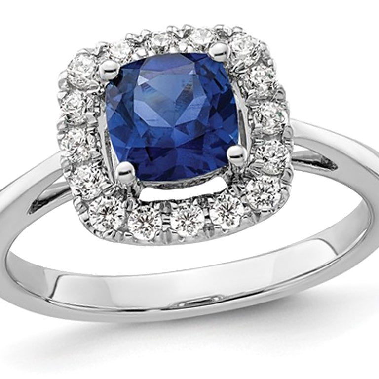 1.20 Carat (ctw) Lab-Created Blue Sapphire Ring in 14K White Gold with Lab-Grown Diamonds 1/4 Carat (ctw) Image 1