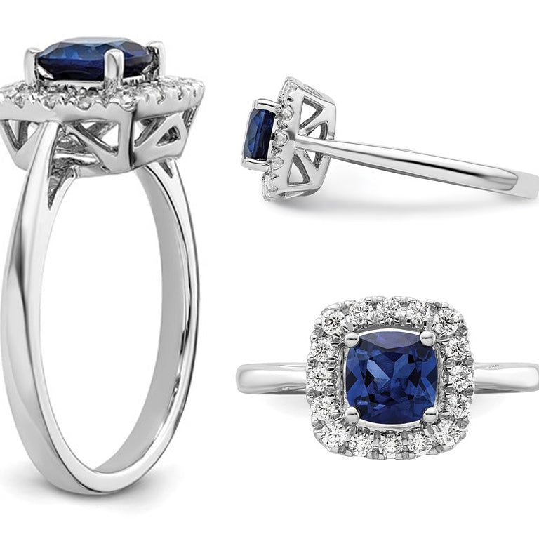 1.20 Carat (ctw) Lab-Created Blue Sapphire Ring in 14K White Gold with Lab-Grown Diamonds 1/4 Carat (ctw) Image 3