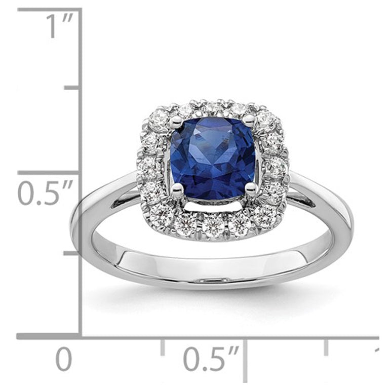 1.20 Carat (ctw) Lab-Created Blue Sapphire Ring in 14K White Gold with Lab-Grown Diamonds 1/4 Carat (ctw) Image 4