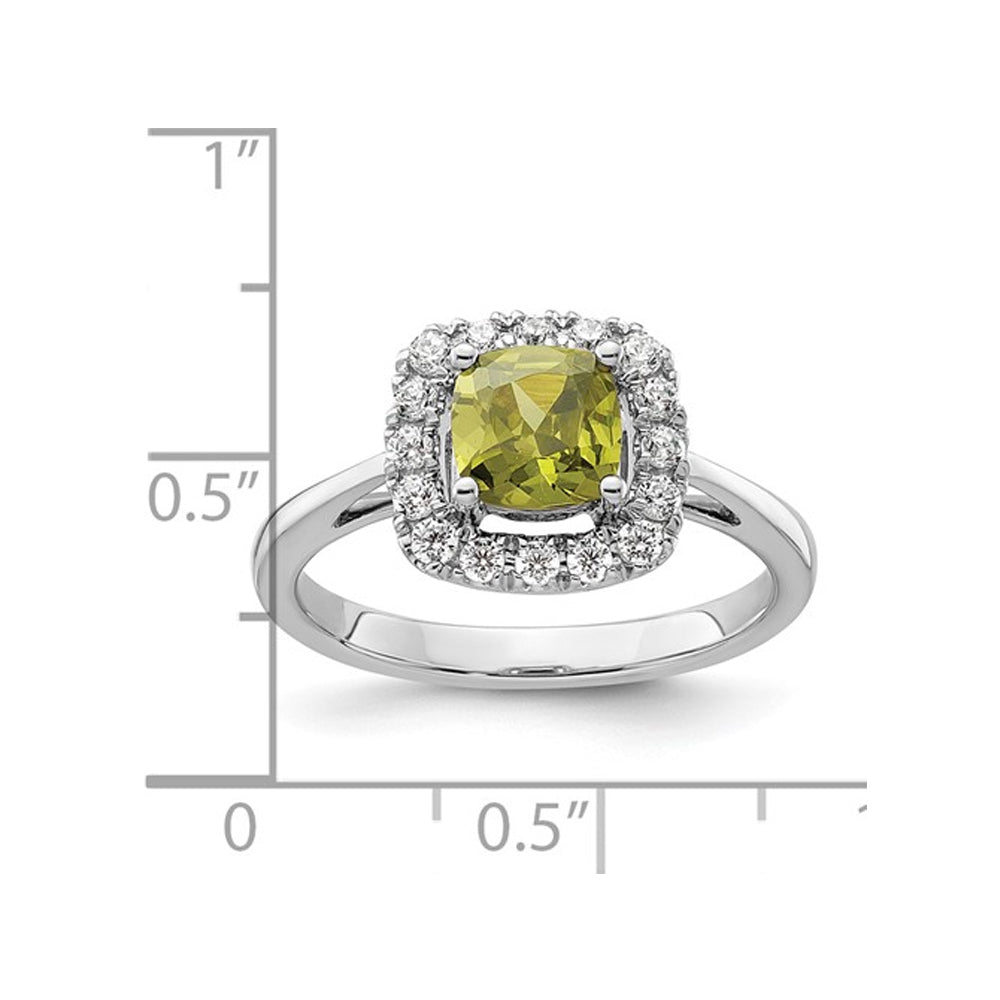 1.00 Carat (ctw) Peridot Ring in 14K White Gold with Lab-Grown Diamonds 1/4 Carat (ctw) Image 3