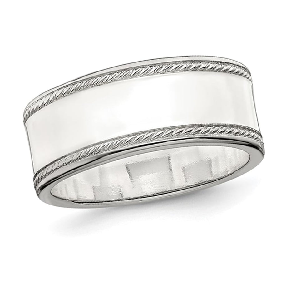 Mens Sterling Silver 8mm Edge Design Wedding Band Ring Image 1