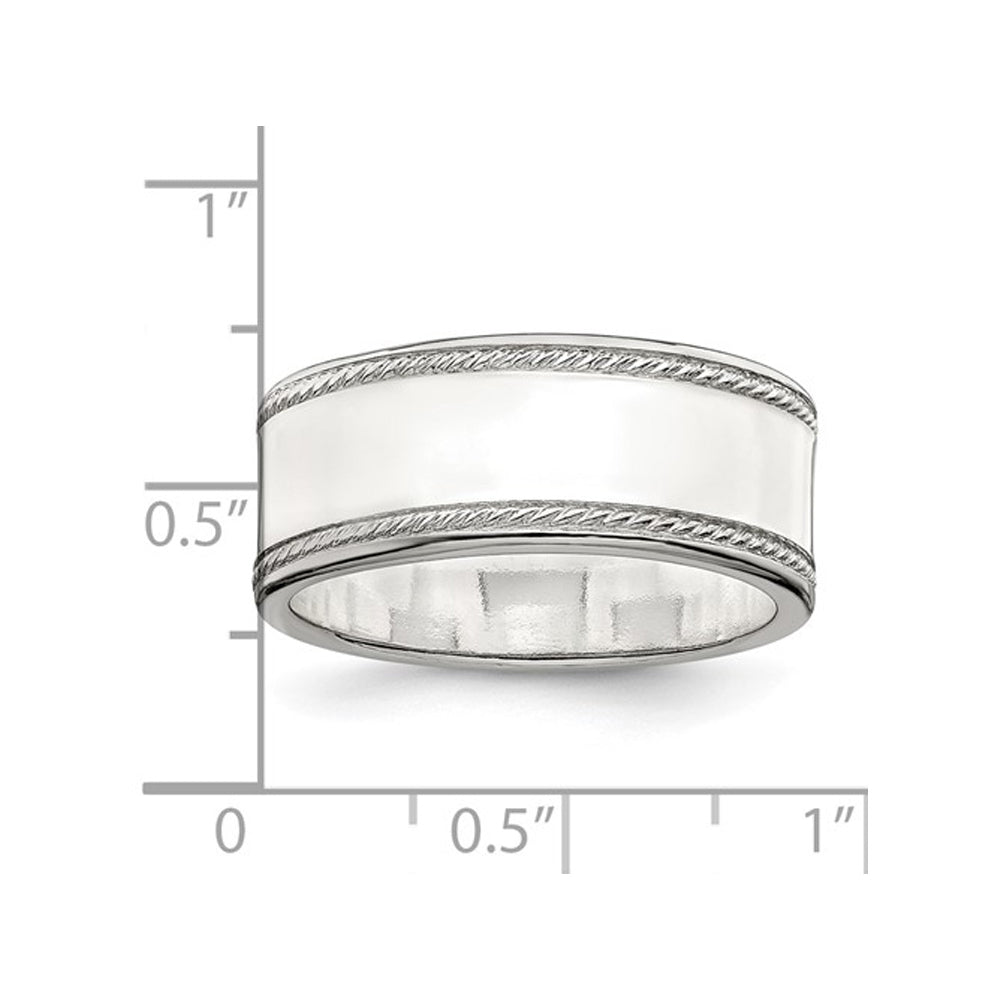 Mens Sterling Silver 8mm Edge Design Wedding Band Ring Image 3