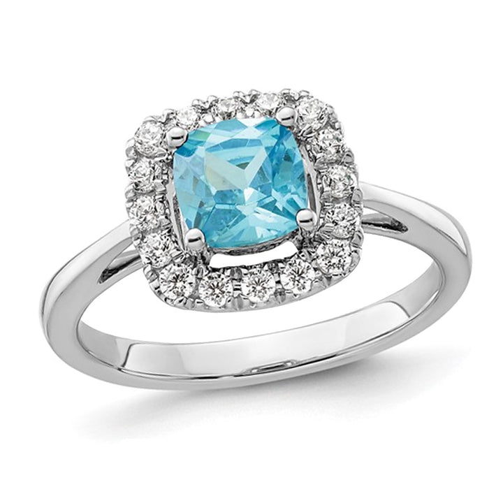 1.00 Carat (ctw) Aquamarine Ring in 14K White Gold with Lab-Grown Diamonds 1/4 Carat (ctw) Image 1