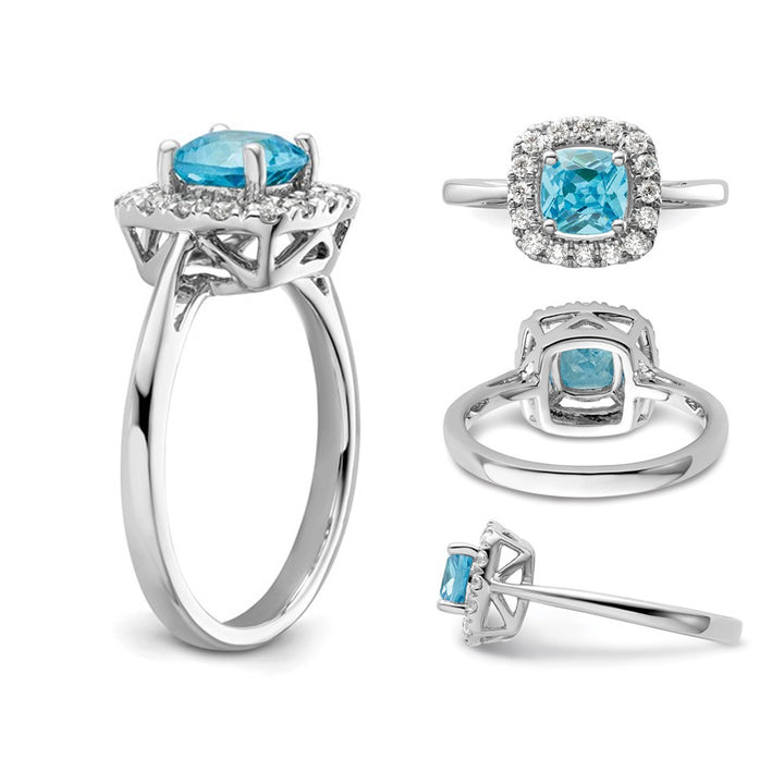 1.00 Carat (ctw) Aquamarine Ring in 14K White Gold with Lab-Grown Diamonds 1/4 Carat (ctw) Image 4