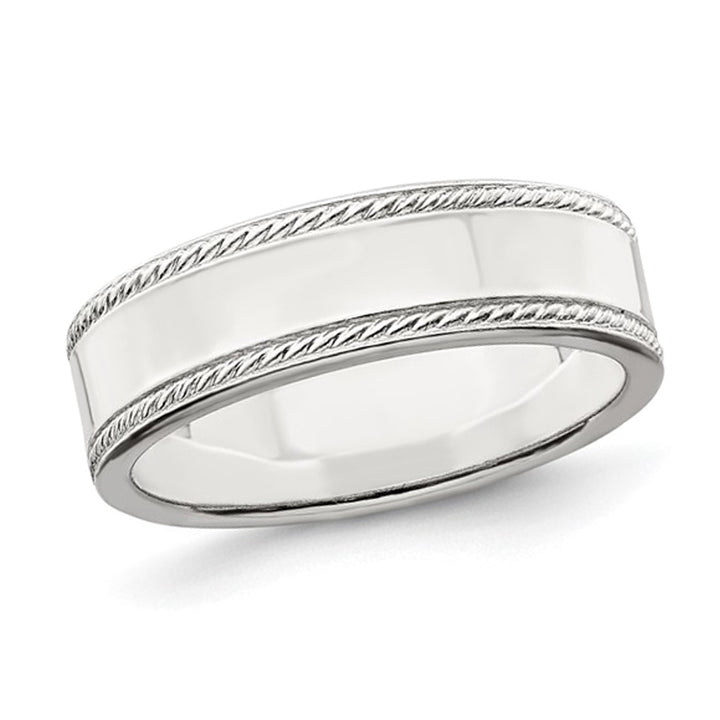 Ladies or Mens Sterling Silver 6mm Edge Design Wedding Band Ring Image 1