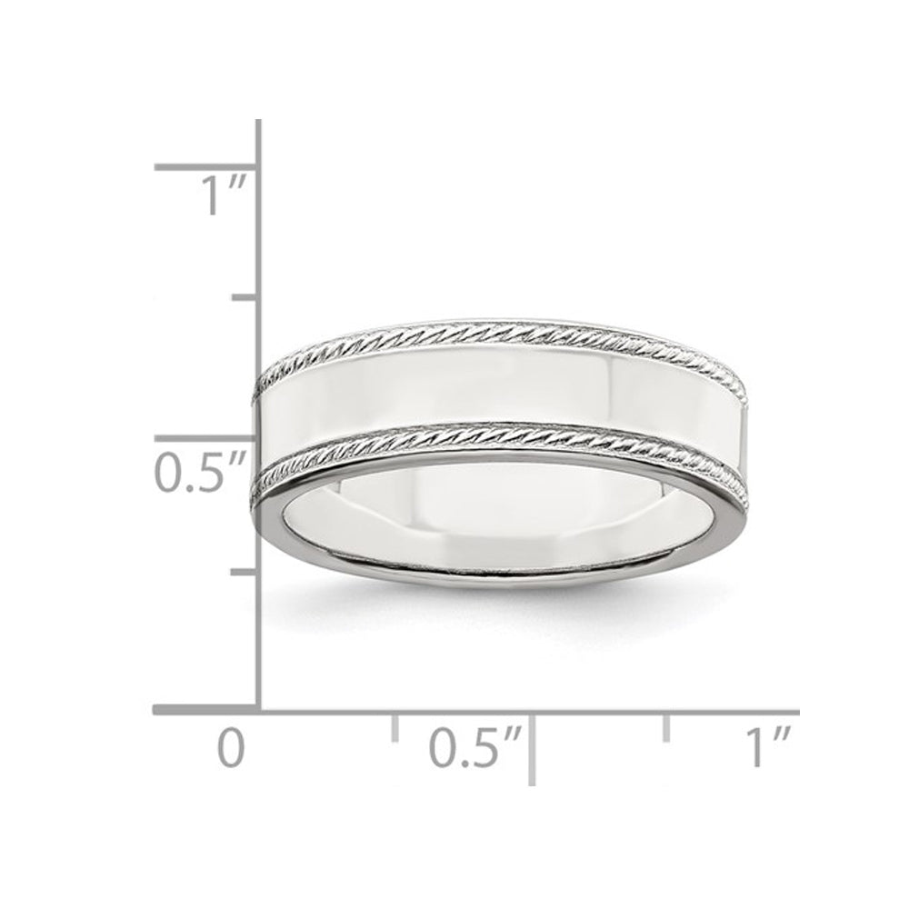 Ladies or Mens Sterling Silver 6mm Edge Design Wedding Band Ring Image 3