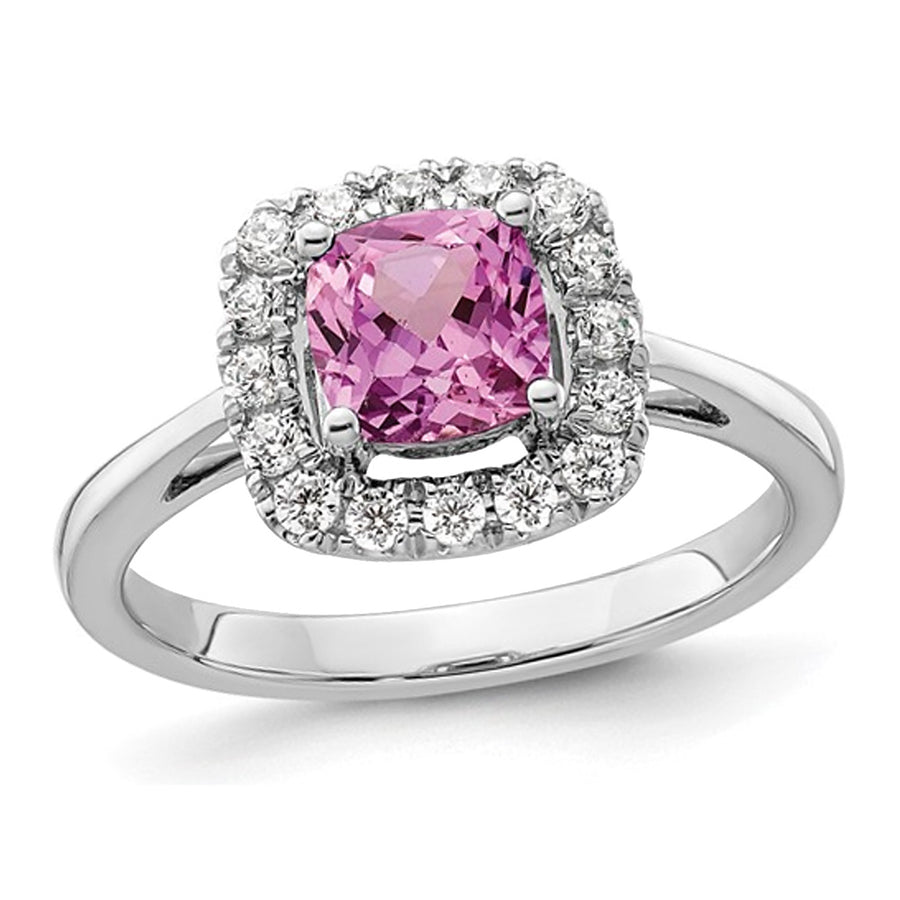 1.20 Carat (ctw) Lab-Created Pink Sapphire Ring in 14K White Gold with Lab-Grown Diamonds 1/4 Carat (ctw) Image 1