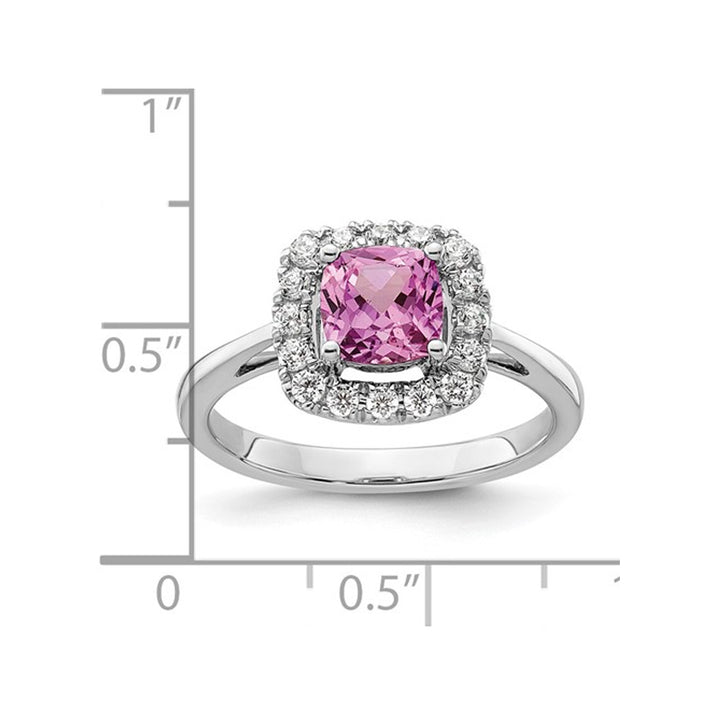 1.20 Carat (ctw) Lab-Created Pink Sapphire Ring in 14K White Gold with Lab-Grown Diamonds 1/4 Carat (ctw) Image 3