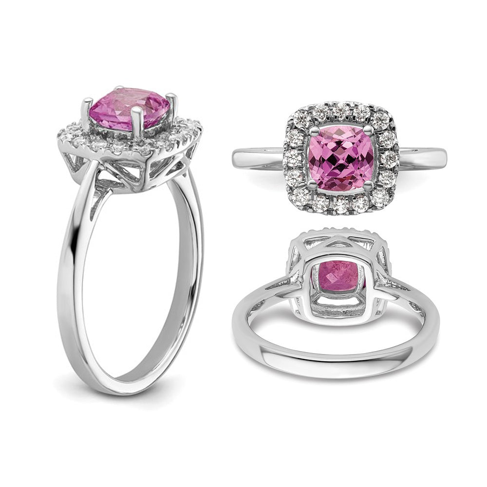 1.20 Carat (ctw) Lab-Created Pink Sapphire Ring in 14K White Gold with Lab-Grown Diamonds 1/4 Carat (ctw) Image 4