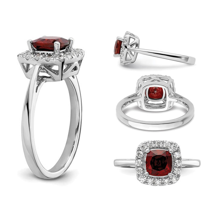 1.25 Carat (ctw) Garnet Ring in 14K White Gold with Lab-Grown Diamonds 1/4 Carat (ctw) Image 3