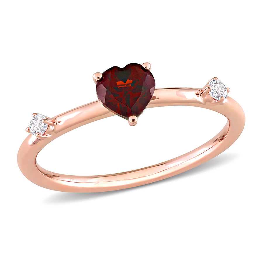 5/8 Carat (ctw) Garnet Heart Promise Ring in 10K Rose Pink Gold with White Topaz Image 1