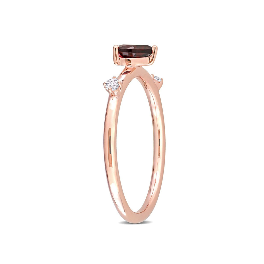 5/8 Carat (ctw) Garnet Heart Promise Ring in 10K Rose Pink Gold with White Topaz Image 4