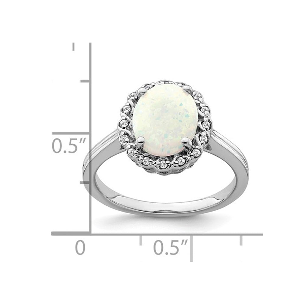 3.00 Carat (ctw) Lab-Created Opal Ring in 14K White Gold with Accent Diamonds Image 4