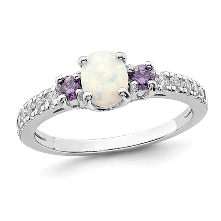 Lab-Created Opal with Amethysts Ring in Sterling Silver Image 1