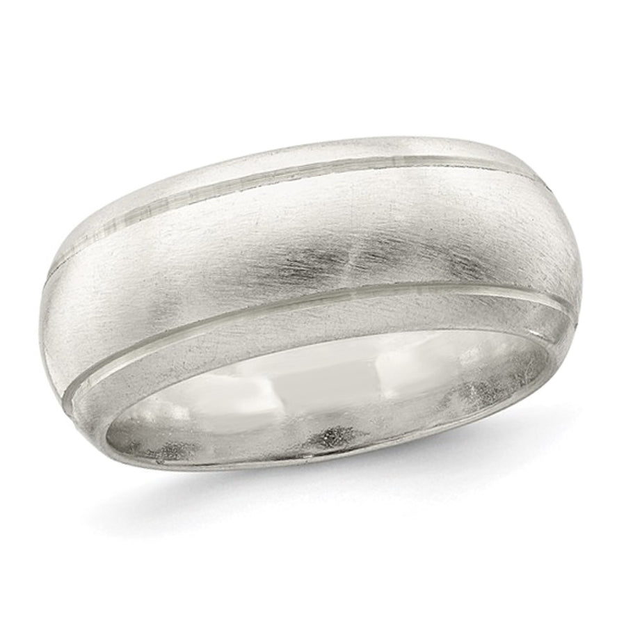 Mens 8mm Satin Finish Wedding Band Ring in Sterling Silver Image 1