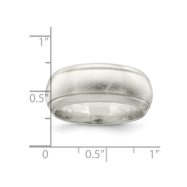 Mens 8mm Satin Finish Wedding Band Ring in Sterling Silver Image 4