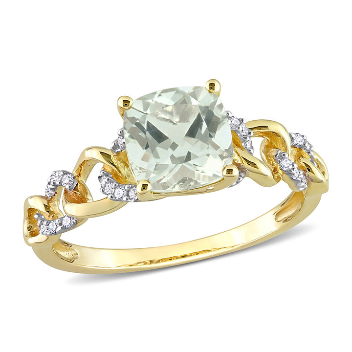 1 3/8 Carat (ctw) Green Quartz Ring in 10k Yellow Gold with Accent Diamonds Image 1
