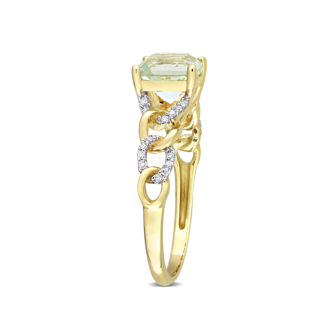 1 3/8 Carat (ctw) Green Quartz Ring in 10k Yellow Gold with Accent Diamonds Image 2