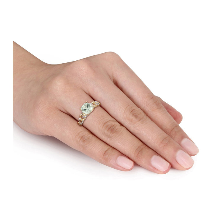 1 3/8 Carat (ctw) Green Quartz Ring in 10k Yellow Gold with Accent Diamonds Image 3