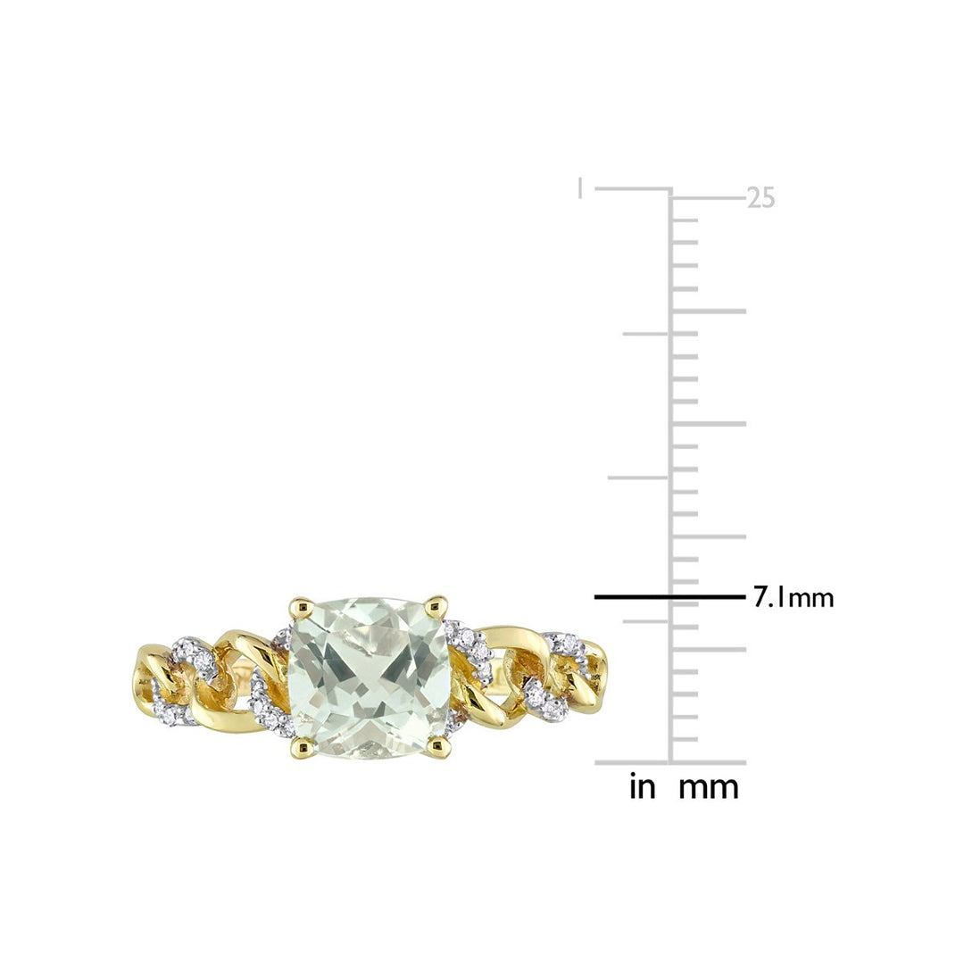 1 3/8 Carat (ctw) Green Quartz Ring in 10k Yellow Gold with Accent Diamonds Image 4