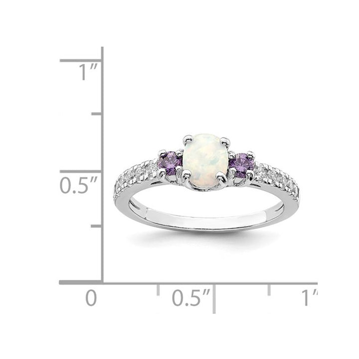 Lab-Created Opal with Amethysts Ring in Sterling Silver Image 3