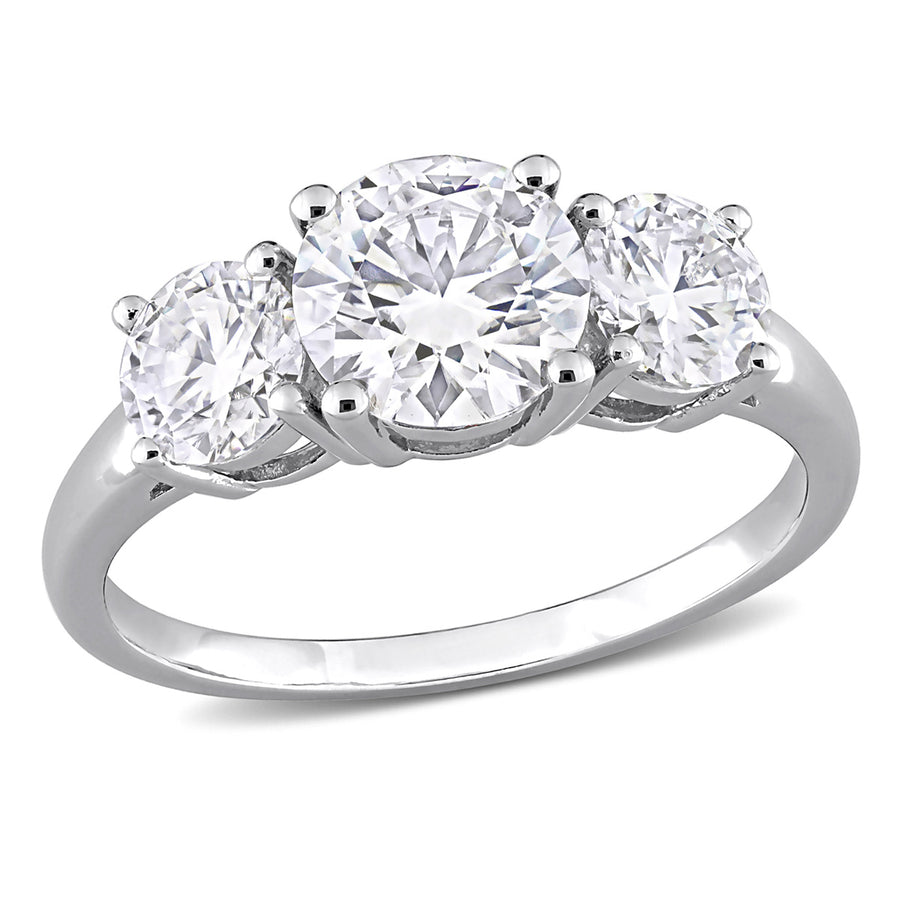 2.25 Carat (ctw) Lab-Created Three-Stone Moissanite Engagement Ring in Sterling Silver Image 1