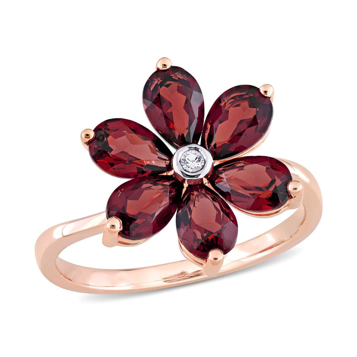 3.00 Carat (ctw) Garnet Flower Ring in 10K Rose Pink Gold Image 1