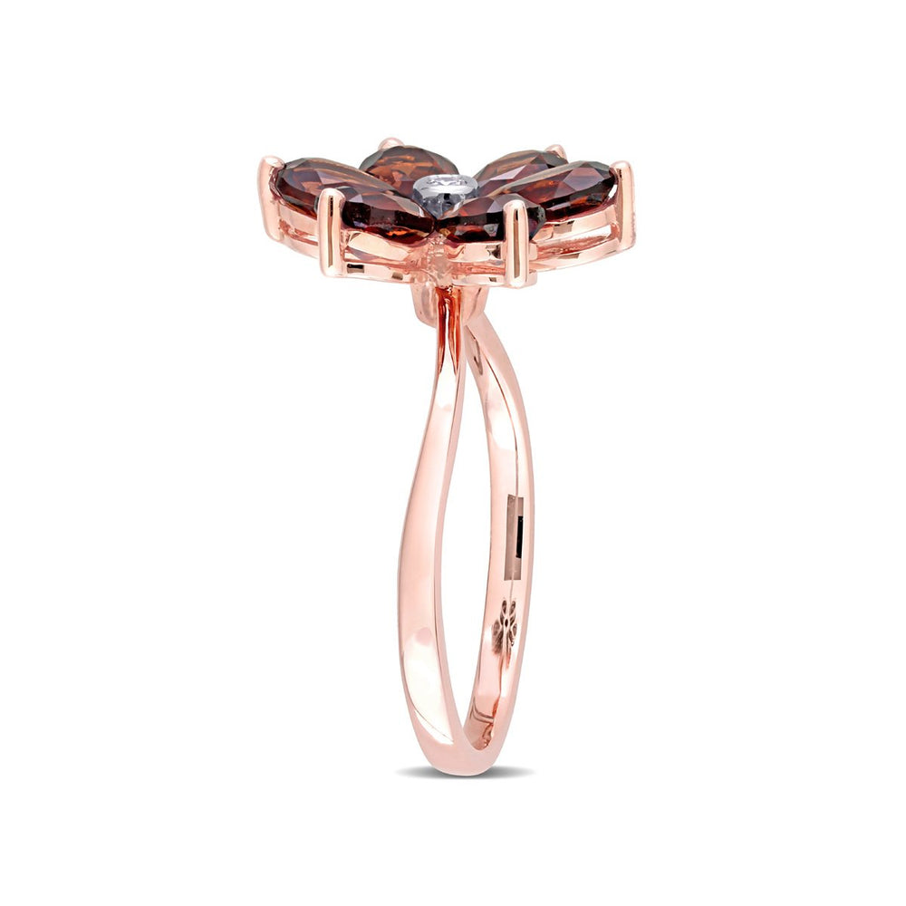 3.00 Carat (ctw) Garnet Flower Ring in 10K Rose Pink Gold Image 2