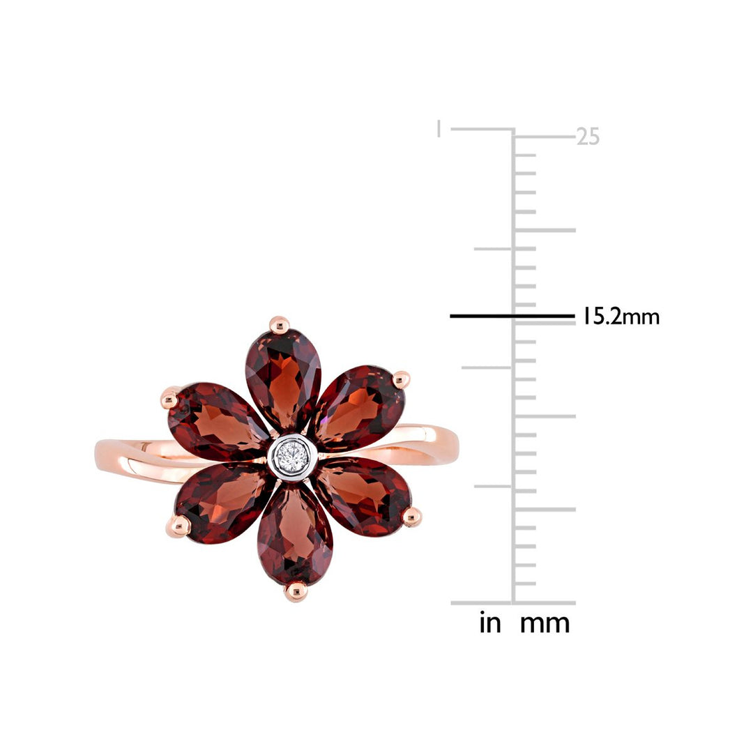 3.00 Carat (ctw) Garnet Flower Ring in 10K Rose Pink Gold Image 3