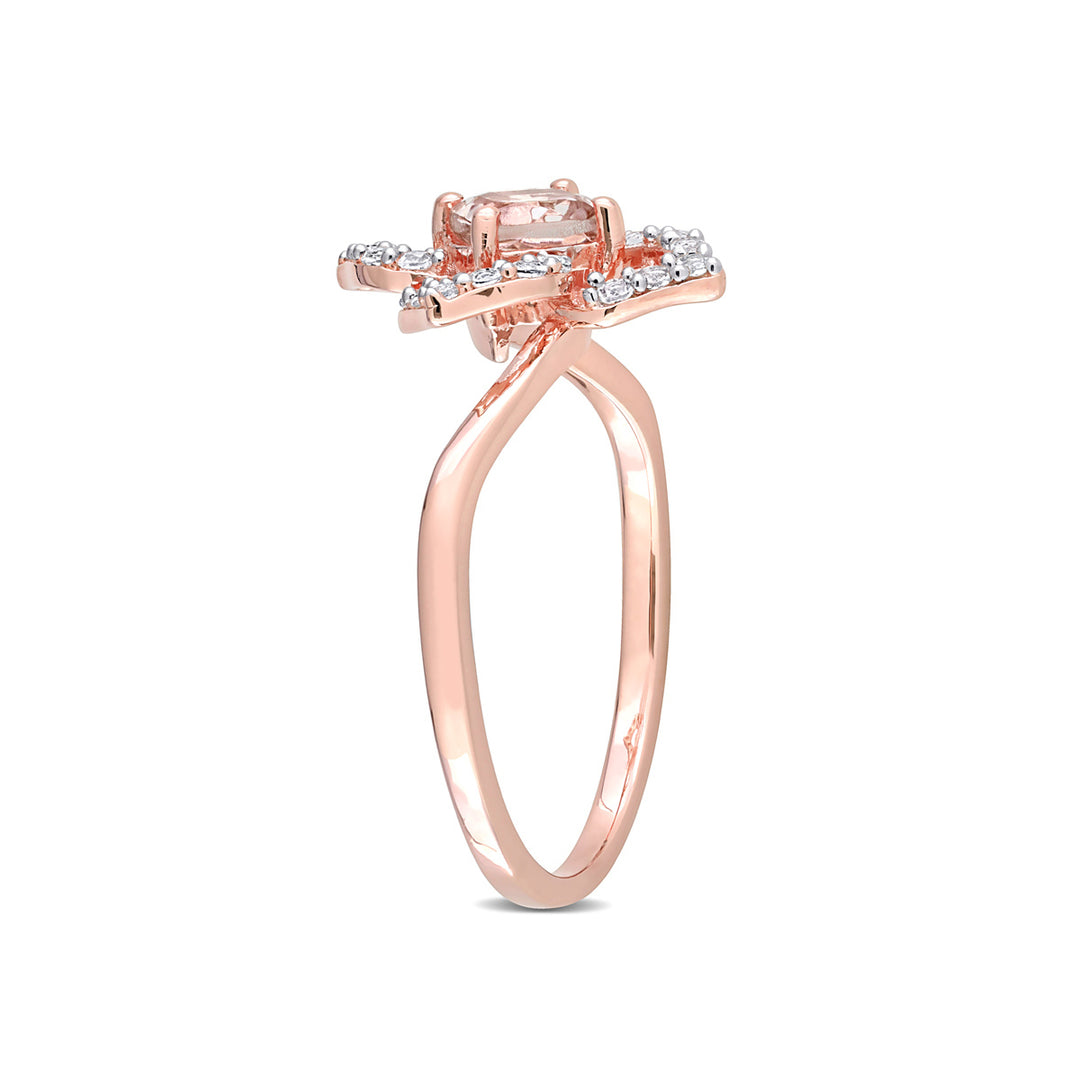 4/5 Carat (ctw) Morganite and White Topaz Flower Ring in Rose Plated Sterling Silver Image 2